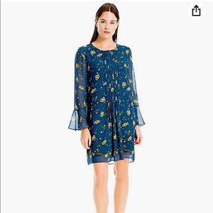 NWT Max Studio Women's Long Bell Sleeve Dress, Blue/Yellow Field Flower, Sz S